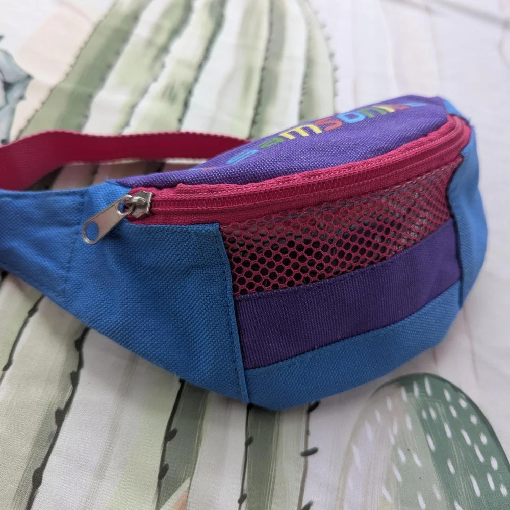 Vintage 80's Samsonite Neon Pink, Blue, & Purple Color Block Mini Fanny Pack - Picture 3 of 7